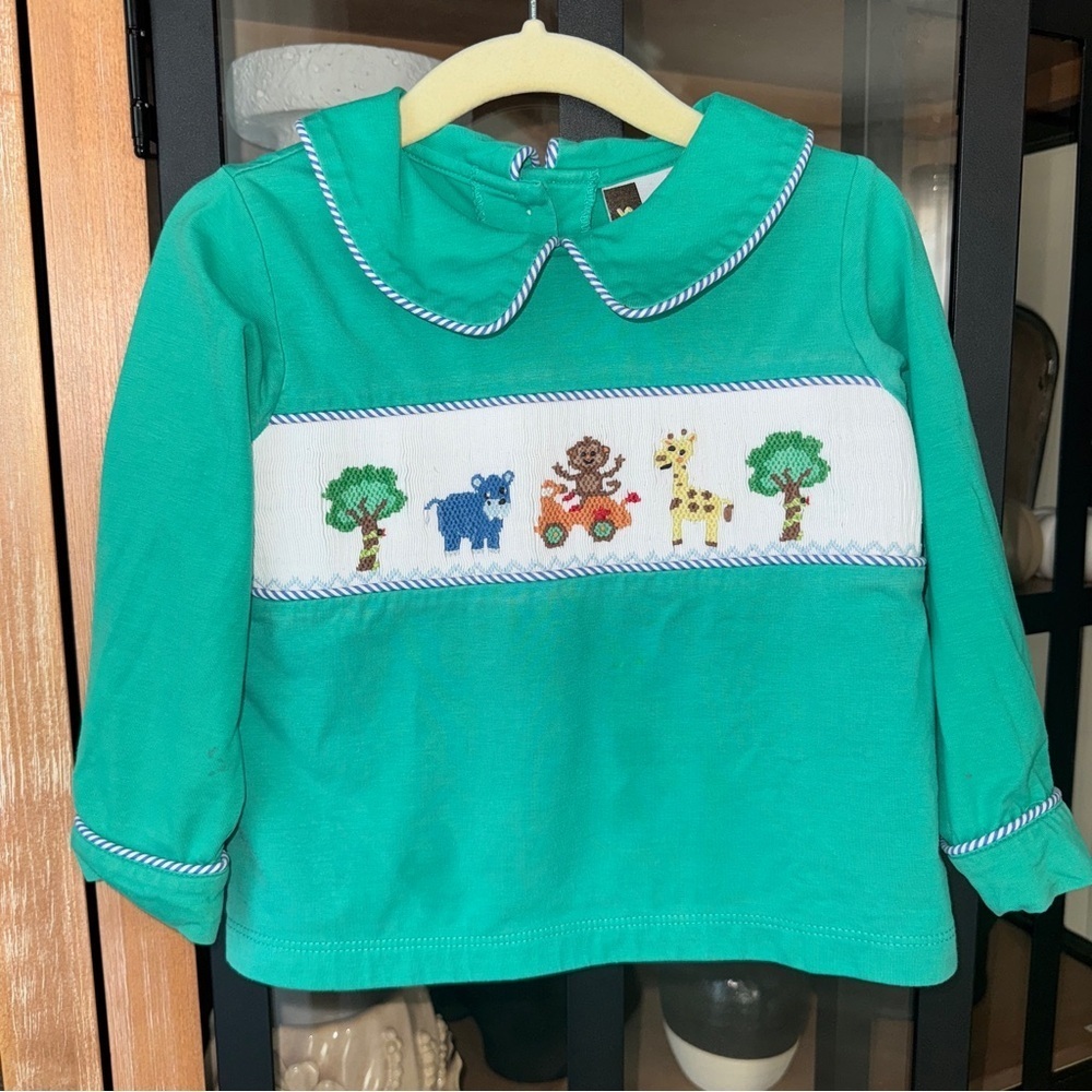 Banana Split Zoo Smocked shirt toddler boy giraffe long sleeve monkey animals